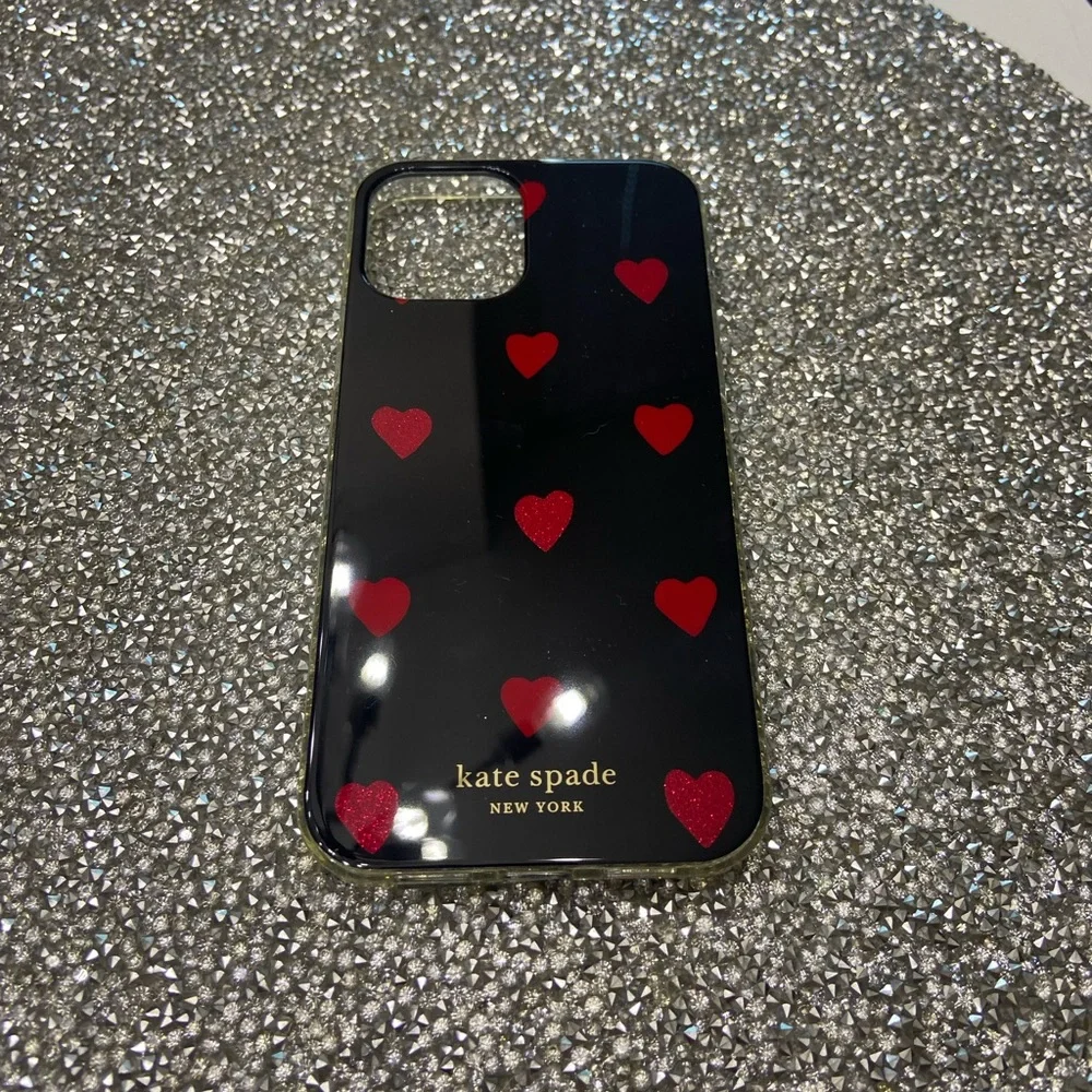 kate spade Black Phone Case with Red Hearts